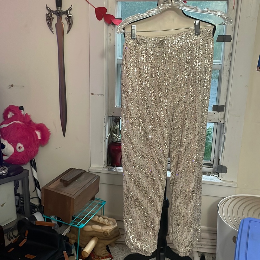 Art class silver sequined genie pants